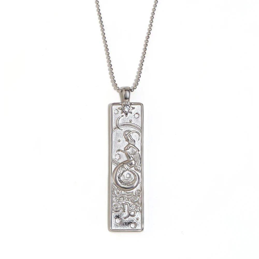 MamacitaSlay 316L Stainless Steel Zodiac Sign Rectangle Pendant Necklace 18K Gold Plated Waterproof Jewelry For Women Daily Wear
