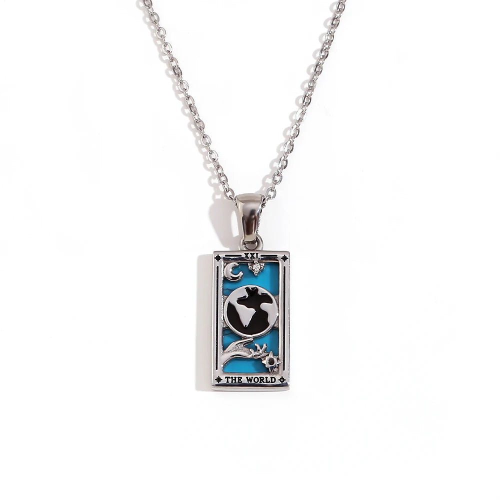 MamacitaSlay 316L Stainless Steel Zircon Tarot Necklace 18K Gold Plated Waterproof Jewelry Women's Creative Elegant Necklace