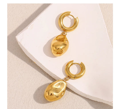 MamacitaSlay Unique Stainless Steel Double Color Irregular Pendant Hoop Earrings Women's Charm Waterproof Jewelry Creative Gift
