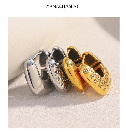 MamacitaSlay 316L Stainless Steel Zircon Star Square Hoop Earrings 18K Gold Plated Waterproof Jewelry For Women Gift Daily Wear