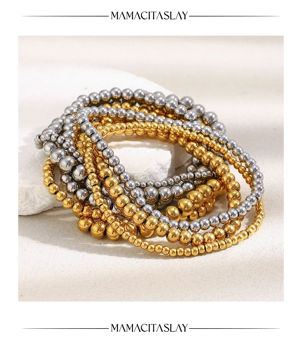 MamacitaSlay 316L Stainless Steel Elastic Bead Bracelet 18K Gold Plated Waterproof Wrist Jewelry High Quality Bracelet Gifts