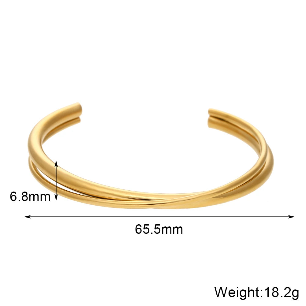 MamacitaSlay Women's Jewelry Double Layer Crossed Opening Bracelet High-end Women's Stainless Steel Gold Plated Bracelet