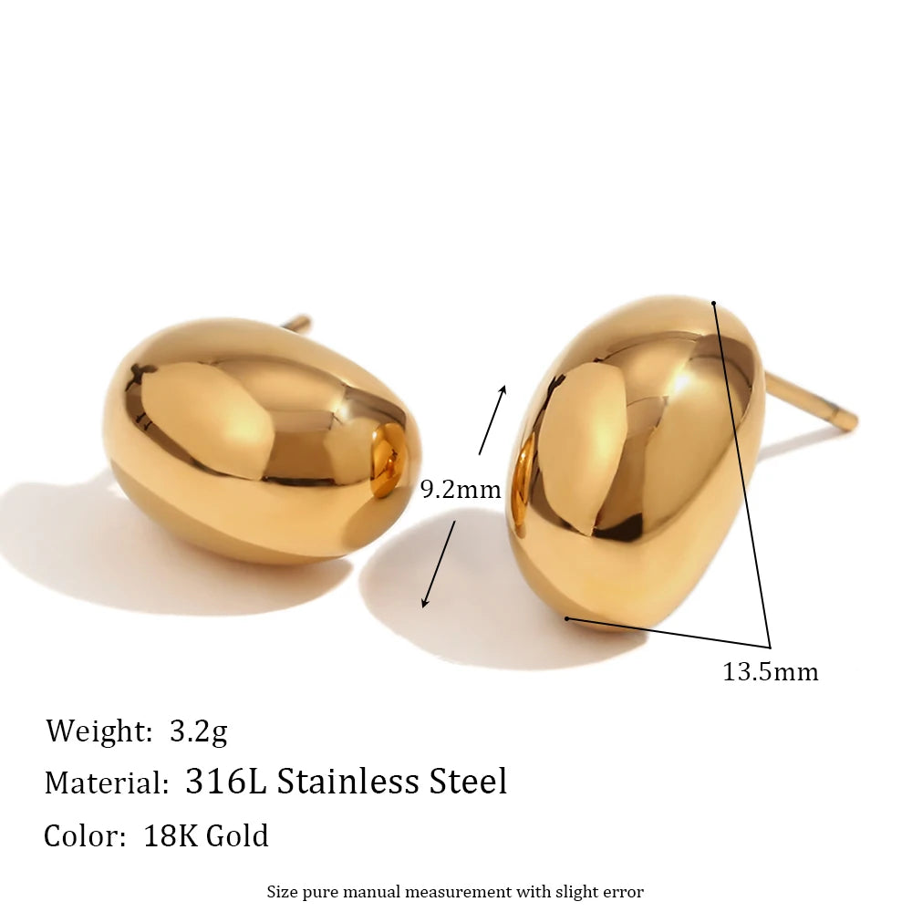 MamacitaSlay 316L Stainless Steel Puffy Bean Stud Earrings 18K Gold Plated Waterproof Jewelry For Women Minimalist Daily Wear