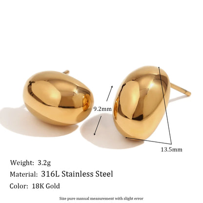 MamacitaSlay 316L Stainless Steel Puffy Bean Stud Earrings 18K Gold Plated Waterproof Jewelry For Women Minimalist Daily Wear