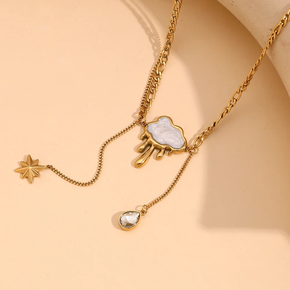 MamacitaSlay Exclusive 18K Gold Plated Stainless Steel Cloud Tassel Star Necklace Waterproof Jewelry Women's Collarbone Chain