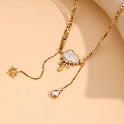 MamacitaSlay Exclusive 18K Gold Plated Stainless Steel Cloud Tassel Star Necklace Waterproof Jewelry Women's Collarbone Chain