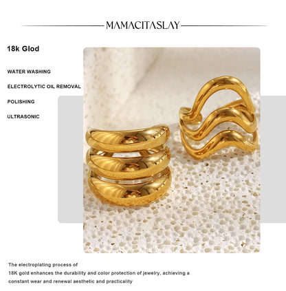 MamacitaSlay 316L Stainless Steel Multilayer Open Ring Party Waterproof 18K Gold Plated Jewelry Women's Charm Cool Ring Gift