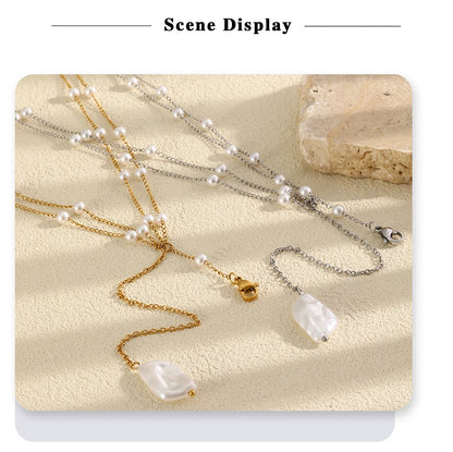 MamacitaSlay 316L Stainless Steel Multilayer Chain Pearl Body Chain 18K Gold Plated Waterproof Jewelry For Bikini Accessories