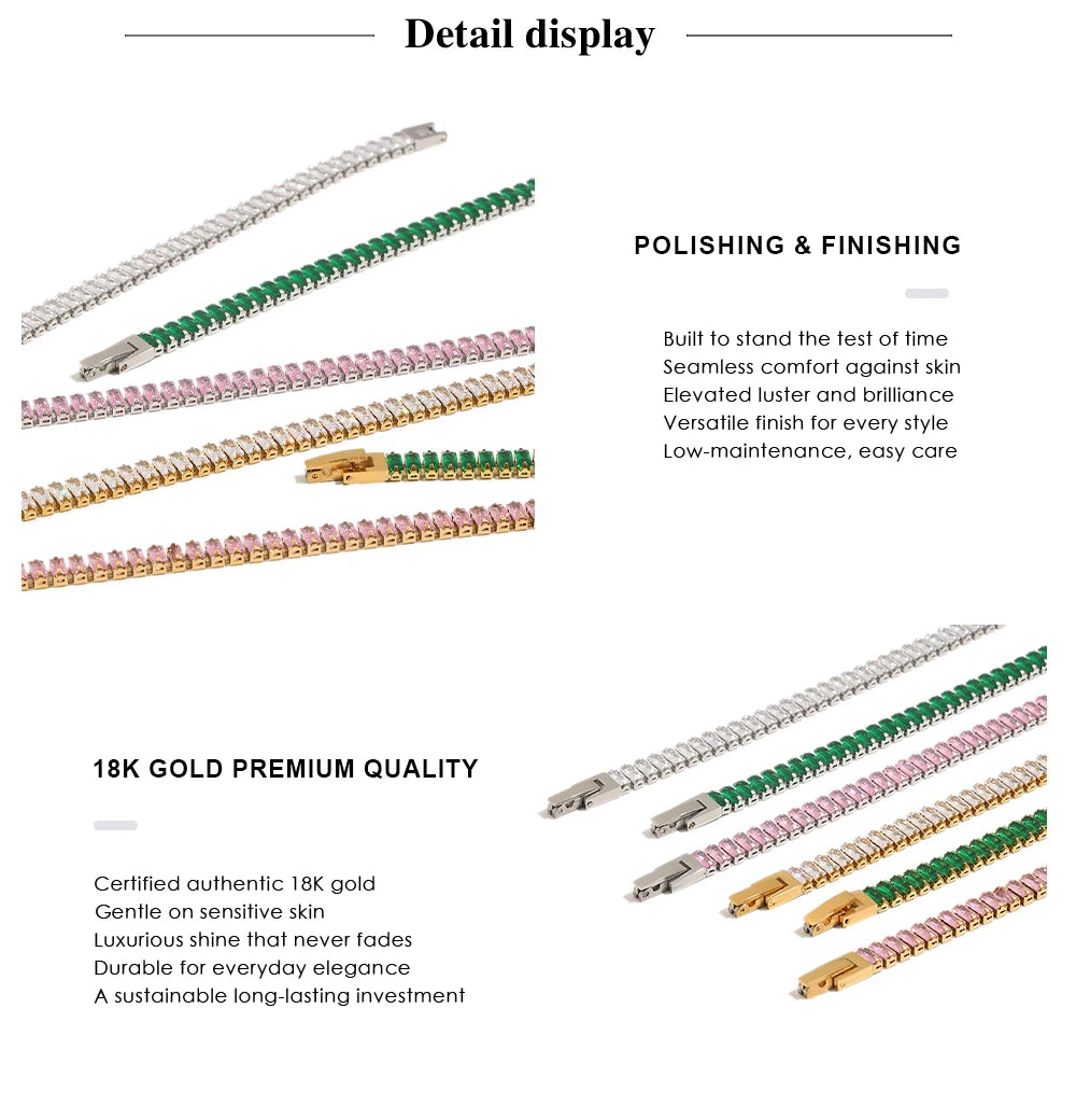 MamacitaSlay 316L Stainless Steel Baguette Zircon Bracelet 18K Gold Plated Waterproof Jewelry For Women Trend Stackable Bracelet