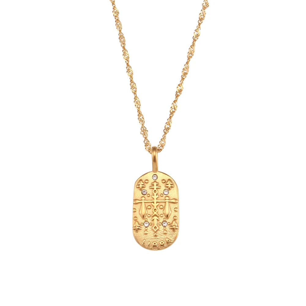 MamacitaSlay 316L Stainless Steel Zircon 12 Constellation Tarot Card Necklace 18K Gold Plated Waterproof Jewelry Women's Gifts