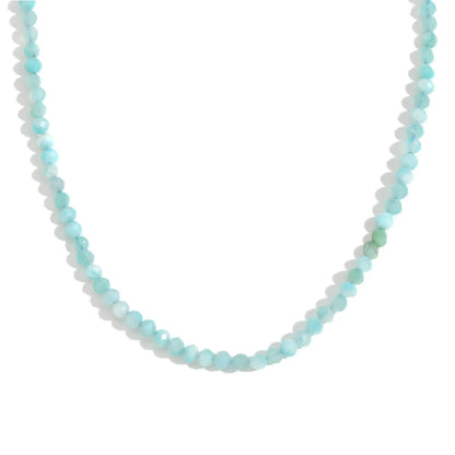 MamacitaSlay Simple 316L Stainless Steel Natural Stone Bead Necklace Waterproof Neck Jewelry Women's Elegant Statement Necklace