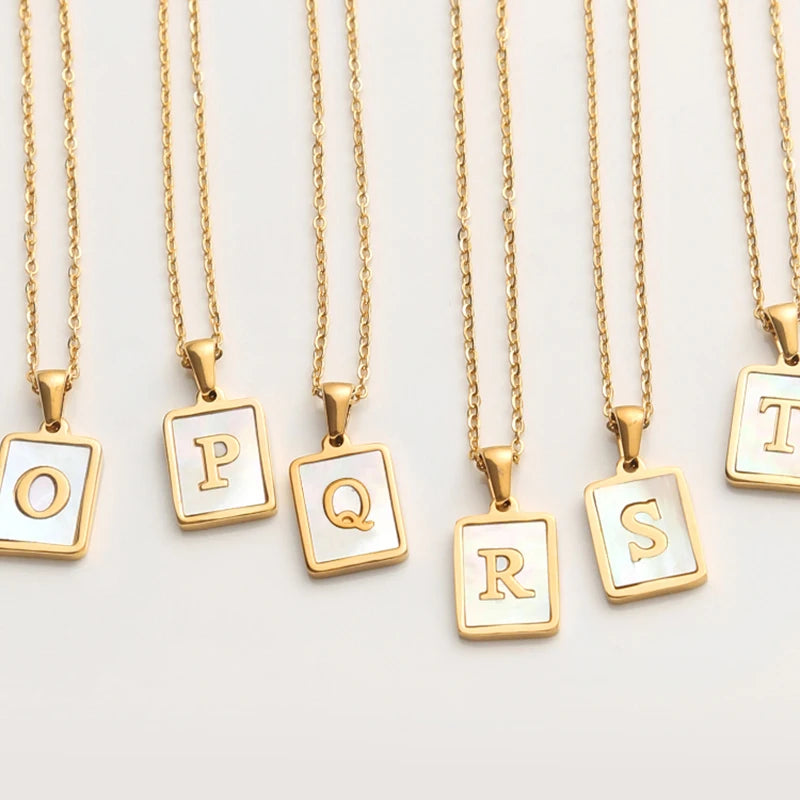 MamacitaSlay 18K Gold Plated Chain Necklaces Male Square Shell Letters Necklaces 316L Stainless Steel Jewelry For Women Gift