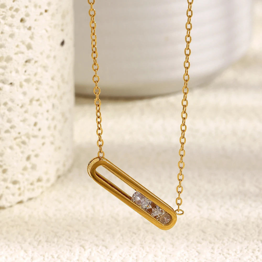 MamacitaSlay 316L Stainless Steel Movable Zircon Rectangular Pendant Waterproof 18K Gold Plated Jewelry Women's Elegant Necklace