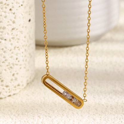 MamacitaSlay 316L Stainless Steel Movable Zircon Rectangular Pendant Waterproof 18K Gold Plated Jewelry Women's Elegant Necklace