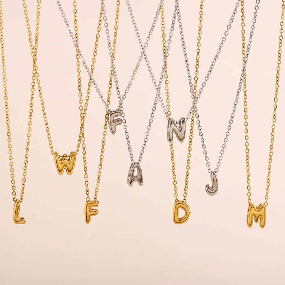 MamacitaSlay 316L Stainless Steel Letter Pendant Necklace Waterproof 18K Gold Plated Neck Jewelry Women's Minimalist Necklace