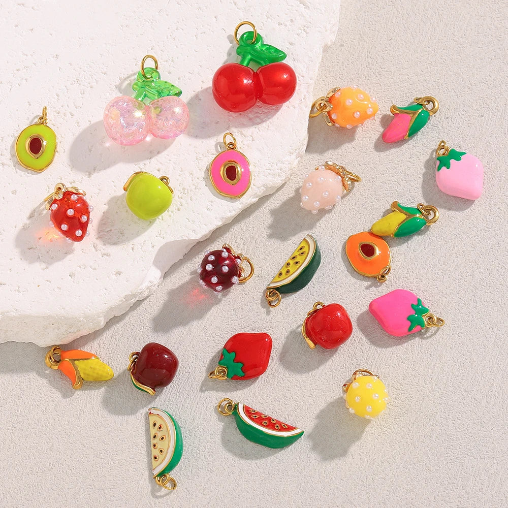 MamacitaSlay Stainless Steel Resin Tropical Fruit Charms Earrings Necklace Bracelet DIY Accessories Women's Waterproof Pendant