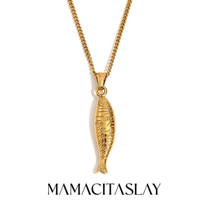 MamacitaSlay New Design 39mm Fish Pendant Y-Shaped Clavicle Necklace Stainless Steel Accessories Woman Luxury Quality Jewelry