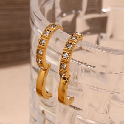MamacitaSlay Classic Luxury Inlaid Square AAA Zircon Hoop Earrings Tarnish Free 18K Gold Plated Stainless Steel Earrings Woman