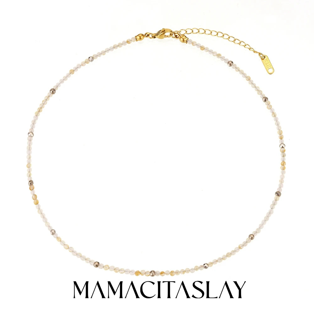 MamacitaSlay 316L Stainless Steel Natural Stone Necklace Elastic Rope Bracelet Handmade Waterproof Jewelry Women's Classic Gift