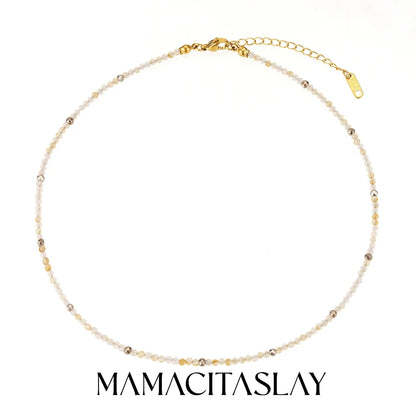 MamacitaSlay 316L Stainless Steel Natural Stone Necklace Elastic Rope Bracelet Handmade Waterproof Jewelry Women's Classic Gift