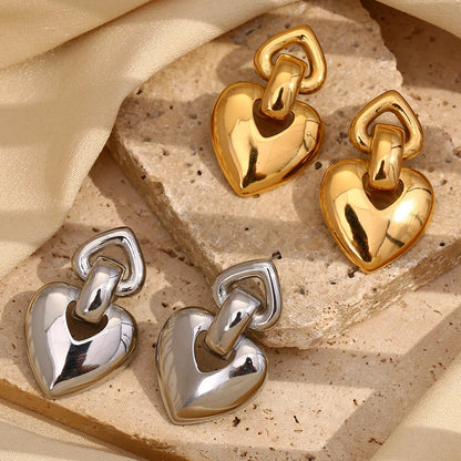 MamacitaSlay 18K Gold Plated Stainless Steel Heart Shaped Earrings Party Waterproof Jewelry Women's Charm Statement Earrings