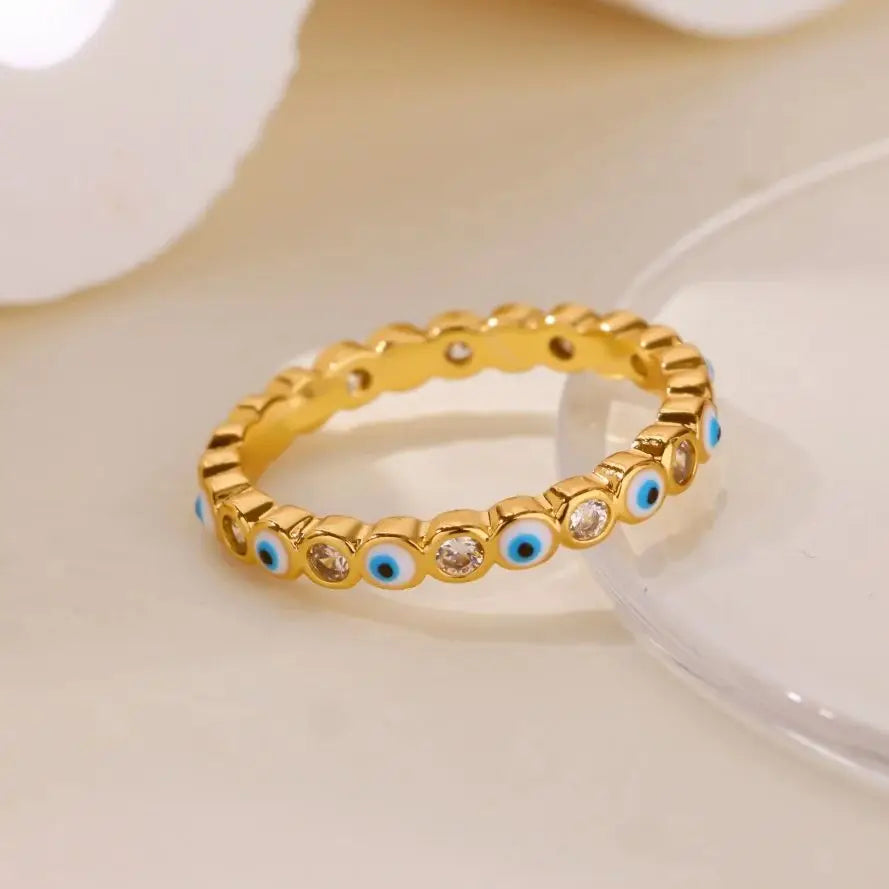 Stainless Steel Evil Eye Finger Ring Lucky Aesthetic Turkish Waterproof