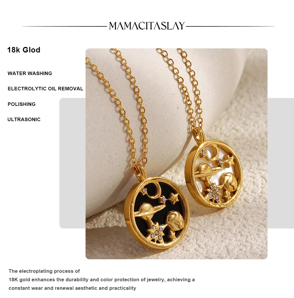 MamacitaSlay 316L Stainless Steel Shell Zircon Celestial Necklace Waterproof 18K Gold Plated Neck Jewelry Elegant Necklace Gifts
