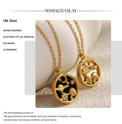 MamacitaSlay 316L Stainless Steel Shell Zircon Celestial Necklace Waterproof 18K Gold Plated Neck Jewelry Elegant Necklace Gifts