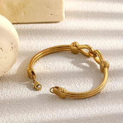 MamacitaSlay 316L Stainless Steel Interlocking Double Link Bangle 18K Gold Plated Waterproof Jewelry For Women Daily Bracelet