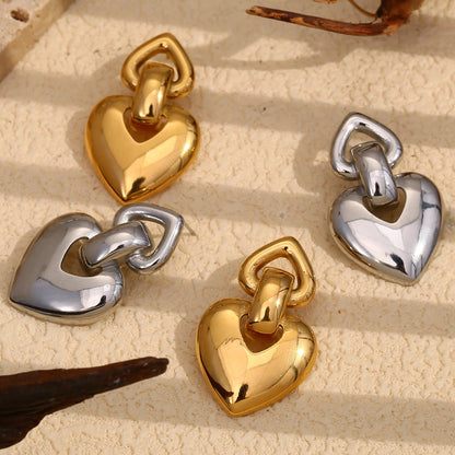 MamacitaSlay 18K Gold Plated Stainless Steel Heart Shaped Earrings Party Waterproof Jewelry Women's Charm Statement Earrings