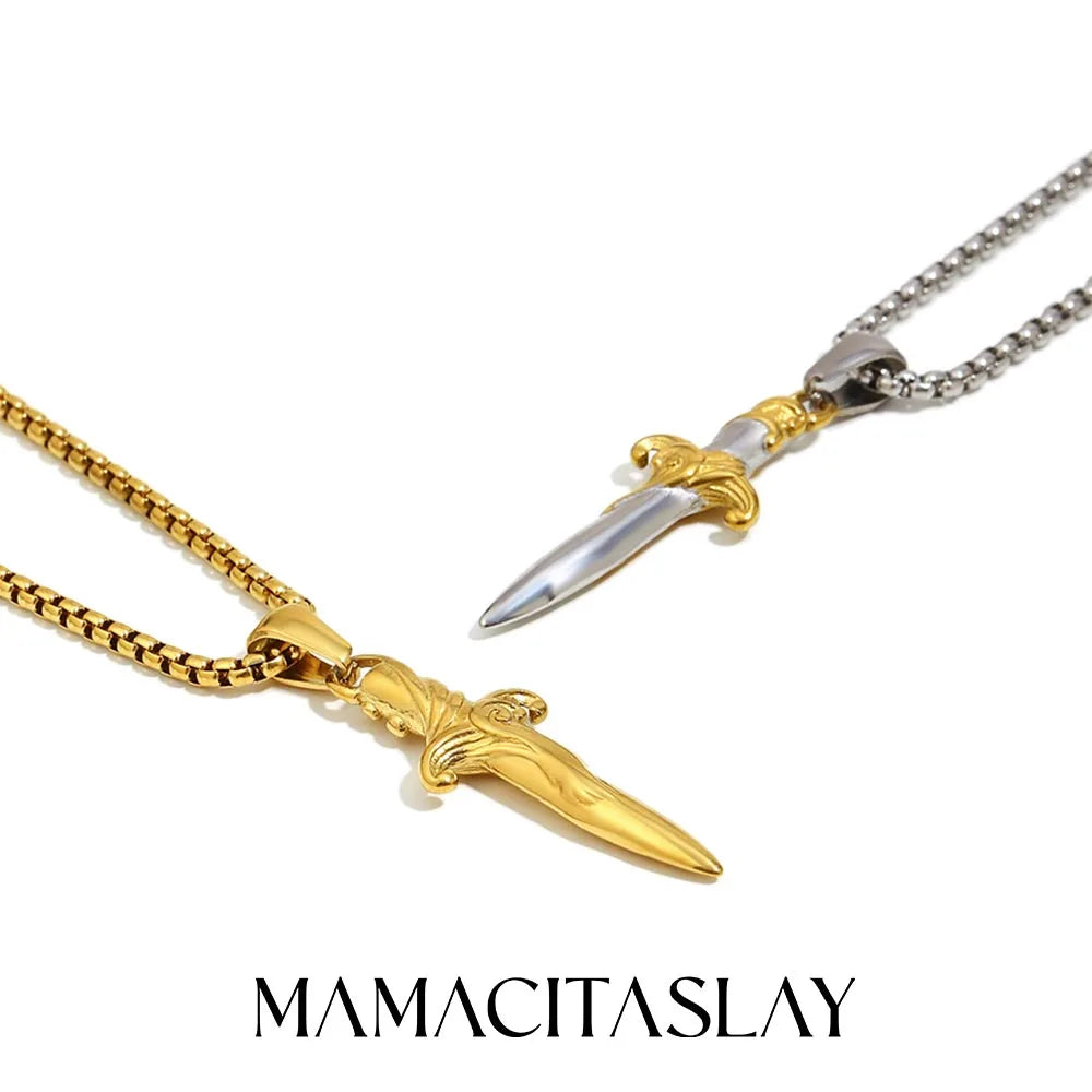 MamacitaSlay 316L Stainless Steel Mixed Color Sword Necklace 18K Gold Plated Waterproof Jewelry Hip Hop Style Unique Necklace