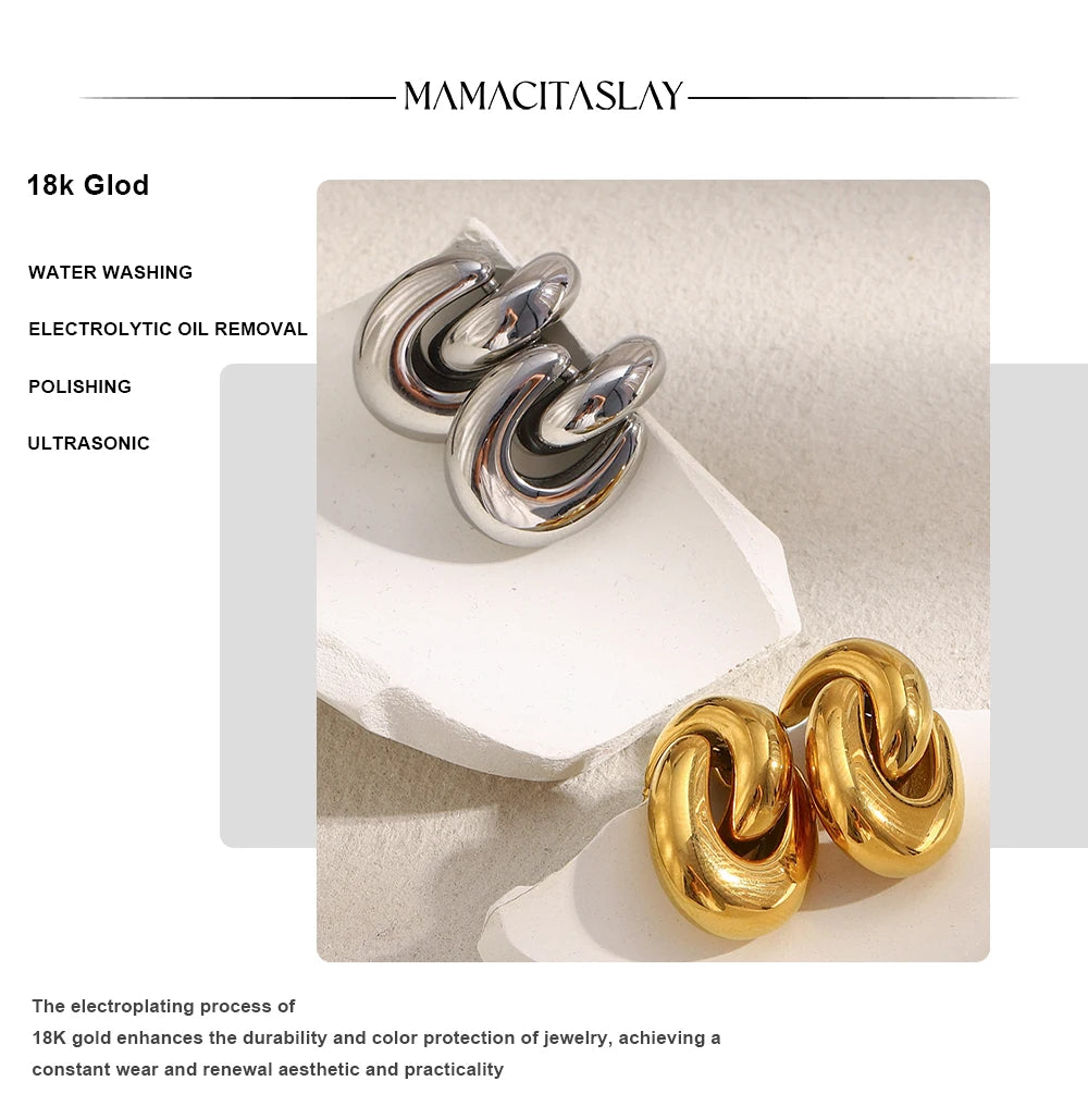 MamacitaSlay 316L Stainless Steel Geometric Earrings Waterproof 18K Gold Plated Jewelry Women's Minimalist Earrings Cute Gifts