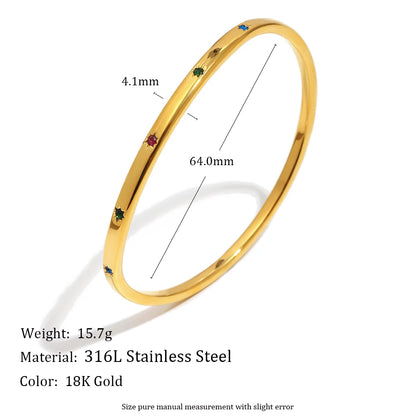 MamacitaSlay 316L Stainless Steel Colorful Zircon Heart Star Bangle 18K Gold Plated Waterproof Stackable Jewelry For Women Gift