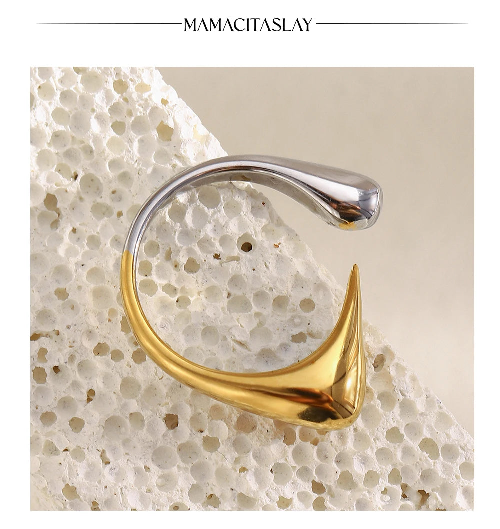 MamacitaSlay Unique Cool 316L Stainless Steel Two Tone Bird Beak Shaped Asymmetrical Open Ring Waterproof Jewelry Women's Ring