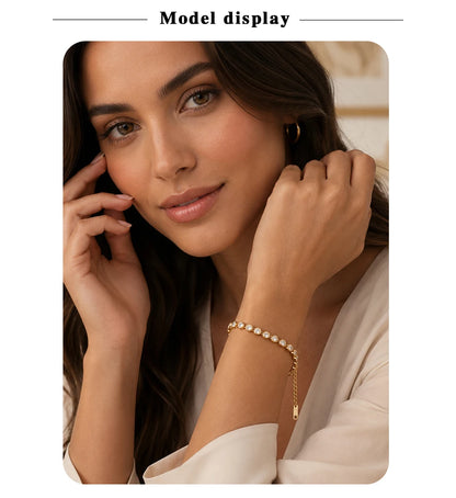 MamacitaSlay 316LStainlessSteel Round Zircon Tennis Bracelet 18K Gold Plated Waterproof Jewelry For Women Wedding Dating Jewelry