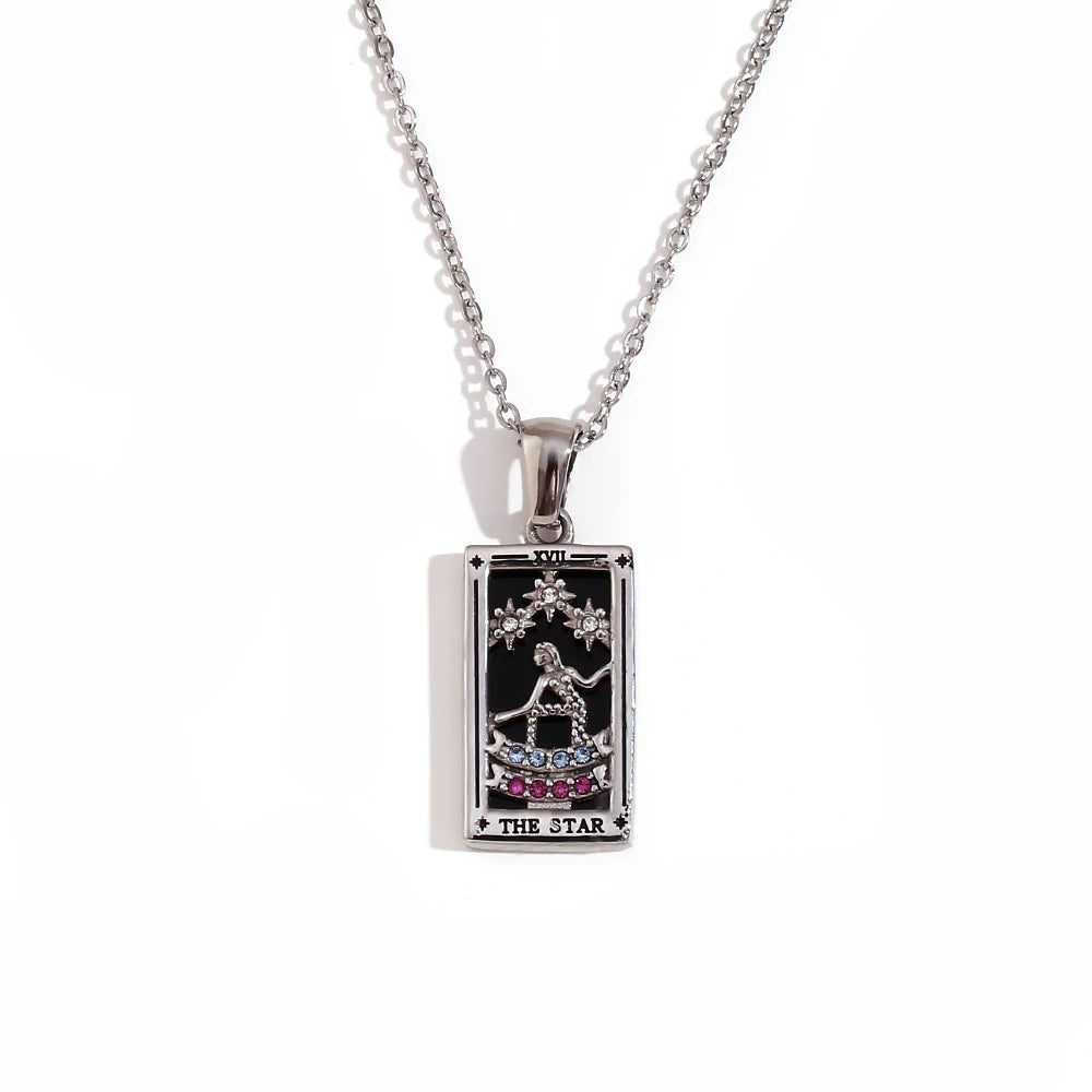 MamacitaSlay 316L Stainless Steel Zircon Tarot Necklace 18K Gold Plated Waterproof Jewelry Women's Creative Elegant Necklace