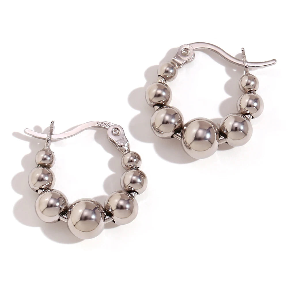 MamacitaSlay Unique Gradient Sized Beads Stainless Steel Earrings Party Waterproof Jewelry Women's Charm Statement Earrings Gift