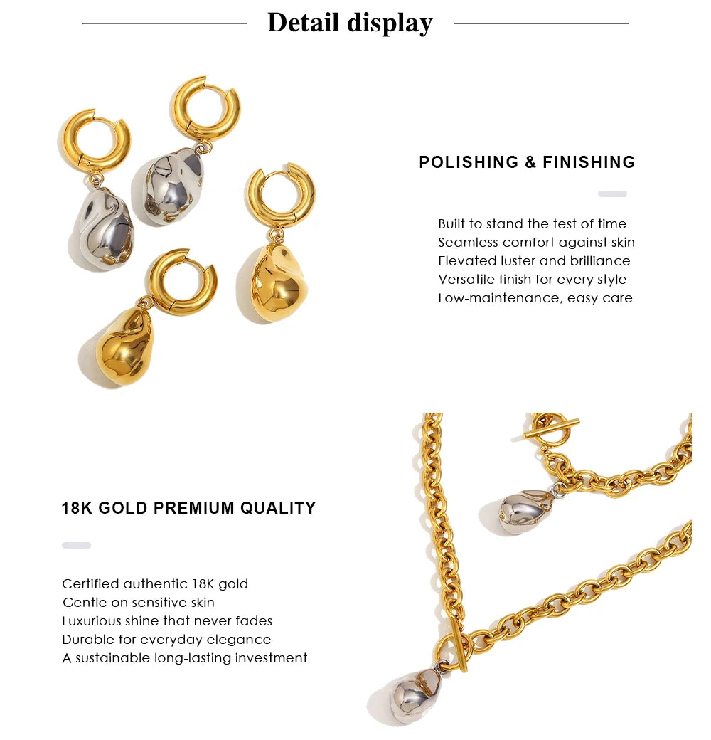MamacitaSlay 316L Stainless Steel Irregular Pendant Necklace Bracelet Earring Set For Women's Charm Waterproof Jewelry Set Gift