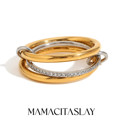 MamacitaSlay Unique Cool Three/Four Fingers Chain Shape Variable Hiphop Rings Stainless Steel Trendy Accessories Women Men Gifts