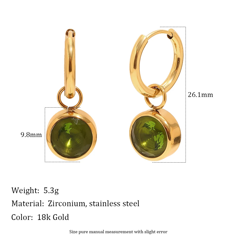 MamacitaSlay 316L Stainless Steel Multicolor Round Zircon Hoop Earrings 18K Gold Plated Waterproof Minimalist Jewelry For Women