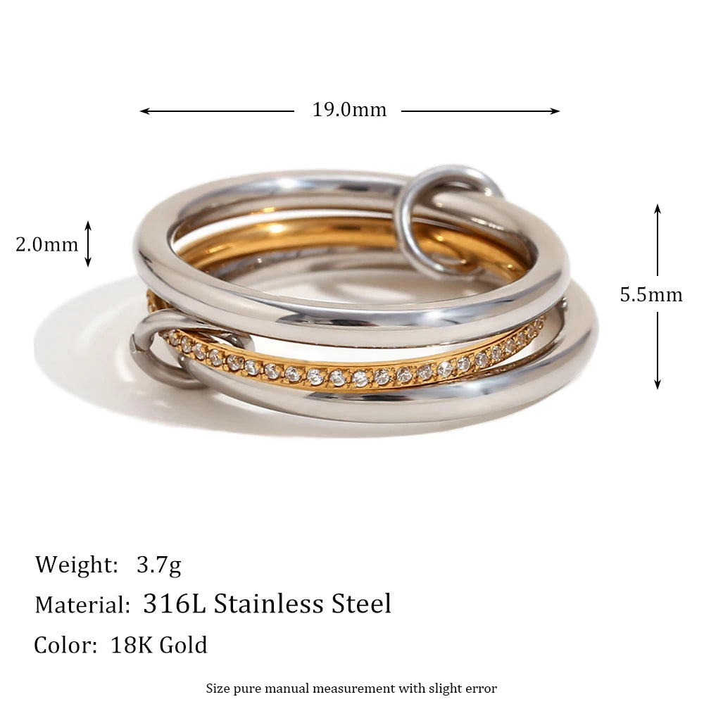 MamacitaSlay Unique Cool Three/Four Fingers Chain Shape Variable Hiphop Rings Stainless Steel Trendy Accessories Women Men Gifts