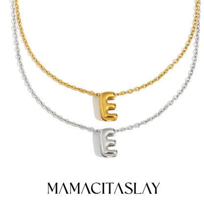 MamacitaSlay 316L Stainless Steel Letter Pendant Necklace Waterproof 18K Gold Plated Neck Jewelry Women's Minimalist Necklace