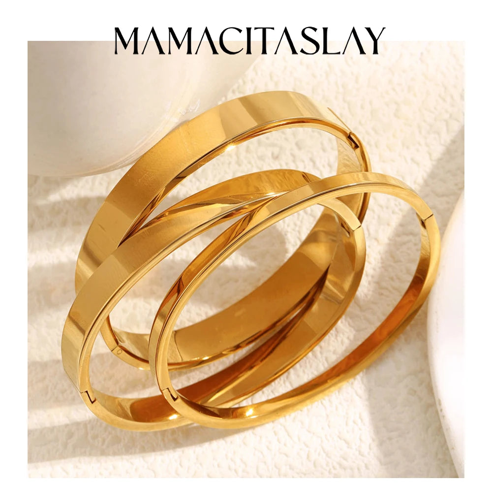 MamacitaSlay 316L Stainless Steel Smooth Surface Stackable Bangle 18K Gold Plated Waterproof Jewelry Women's Classic Bracelet