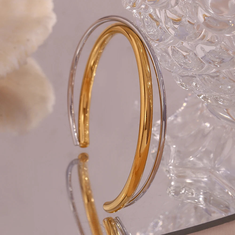 MamacitaSlay Women's Jewelry Double Layer Crossed Opening Bracelet High-end Women's Stainless Steel Gold Plated Bracelet
