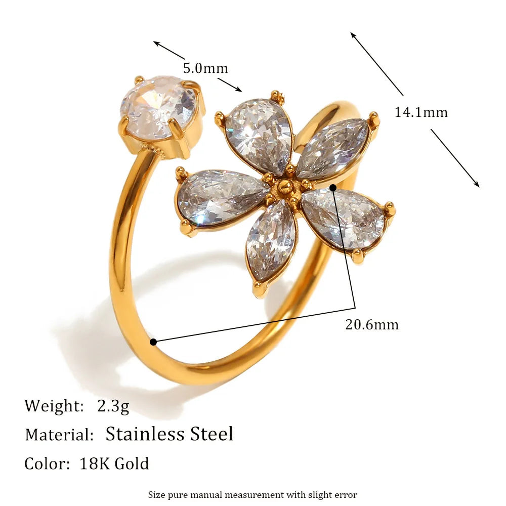 MamacitaSlay 316L Stainless Steel Double Zircon Serpentine Opening Ring Waterproof 18K Gold Plated Jewelry Women's Elegant Gift