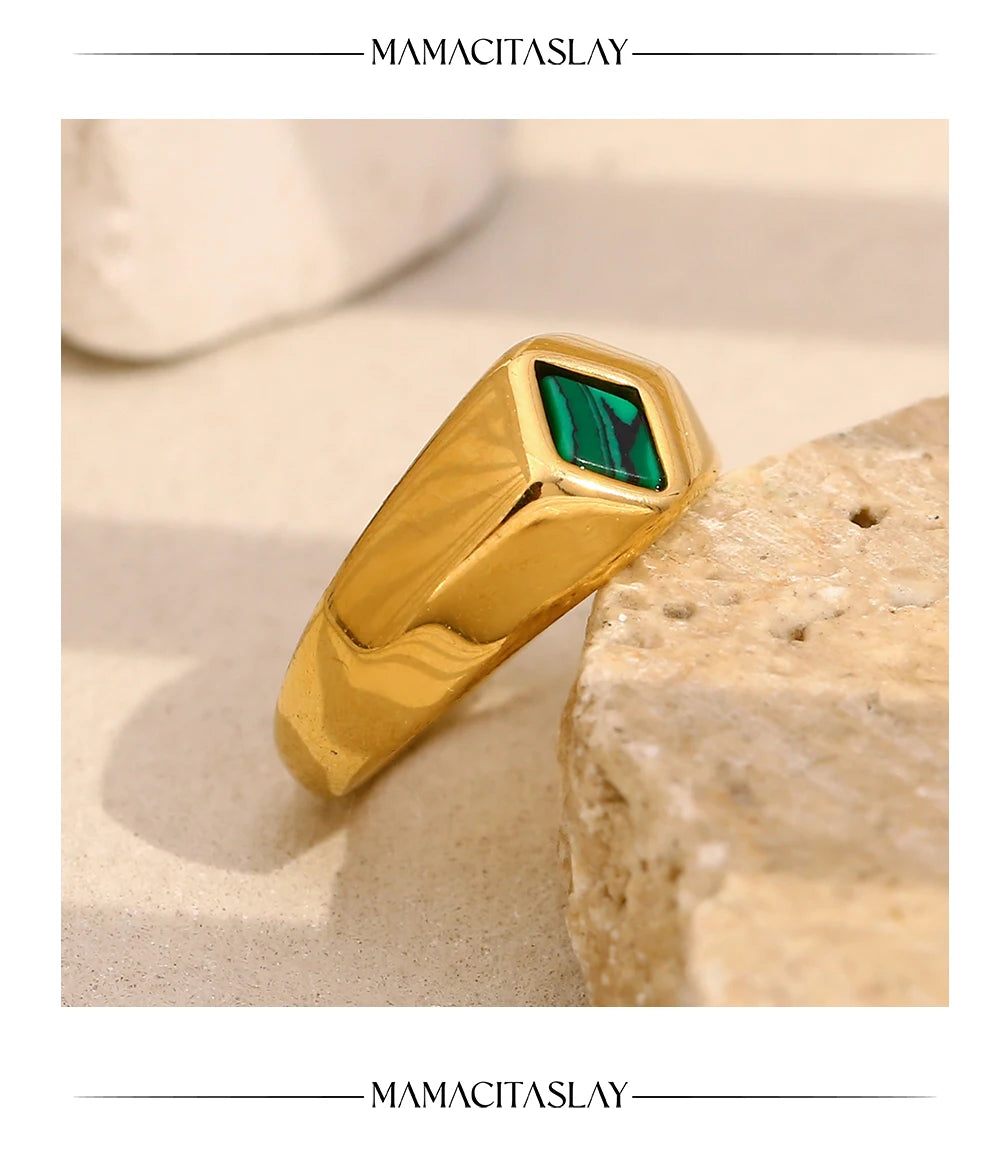 MamacitaSlay Minimalism 316 Stainless Steel Peacock Stone Ring 18K Gold Plated Waterproof Jewelry Women's Charm Ring Party Gift