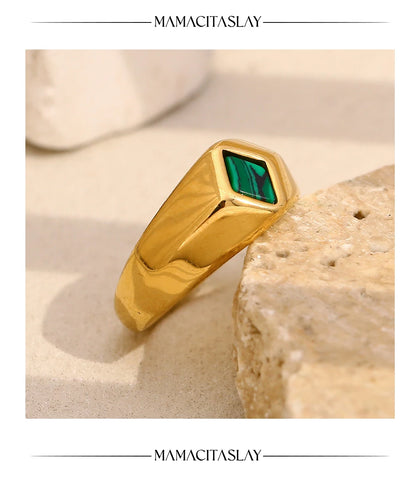 MamacitaSlay Minimalism 316 Stainless Steel Peacock Stone Ring 18K Gold Plated Waterproof Jewelry Women's Charm Ring Party Gift
