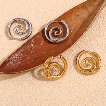 MamacitaSlay New Design Round Spiral Hoop Earrings Trendy Waterproof Jewelry 18k-gold-plated Stainless Steel Statement Earrings