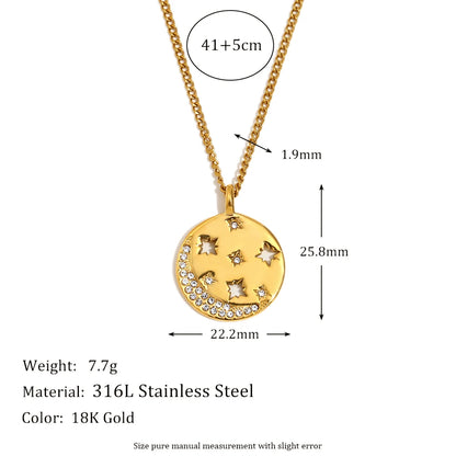 MamacitaSlay Minimalist Stainless Steel Zircon Sun Moon Star Zircon Pendant Necklace Creative Waterproof Jewelry Women's Gift