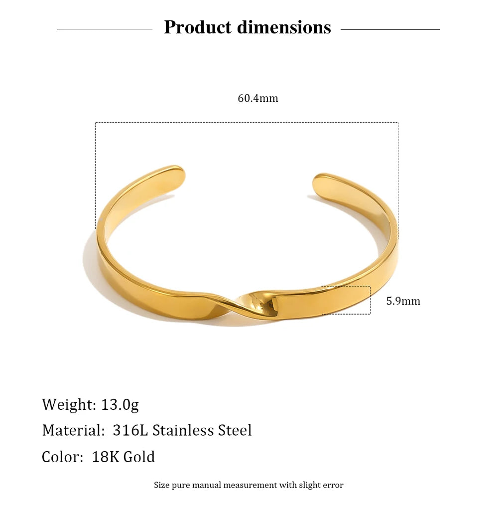 MamacitaSlay 316L Stainless Steel Twisted Wave Fold Thin Wire Cuff Bangle 18K Gold Plated Waterproof Jewelry For Women Bracelet